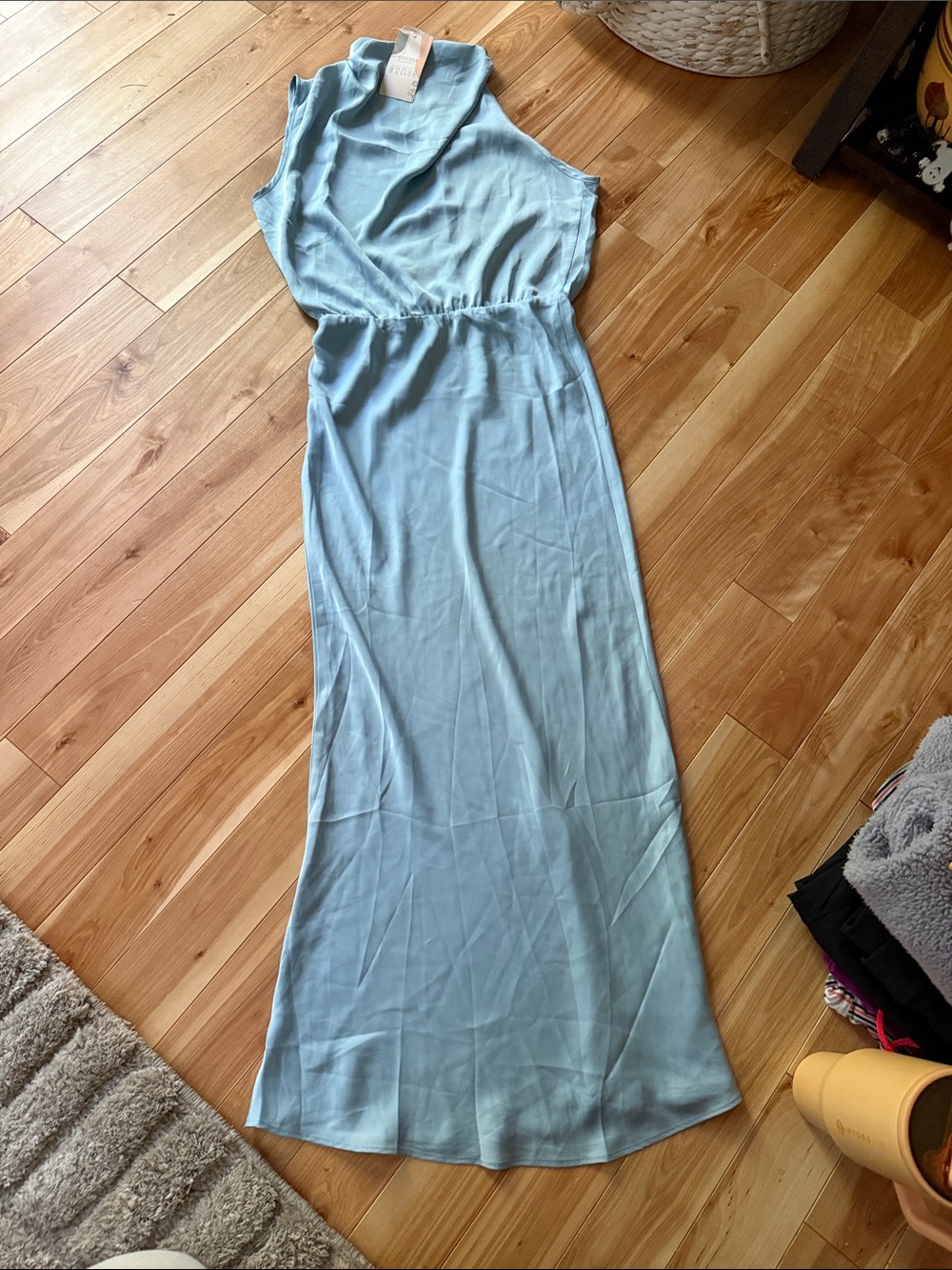 Light Blue Sleeveless Maxi Dress with Draped Neckline